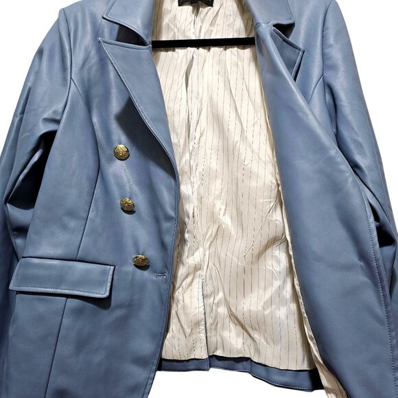 Central Park West Faux Leather Double-Breasted Blazer Jacket L - Picture 6 of 9